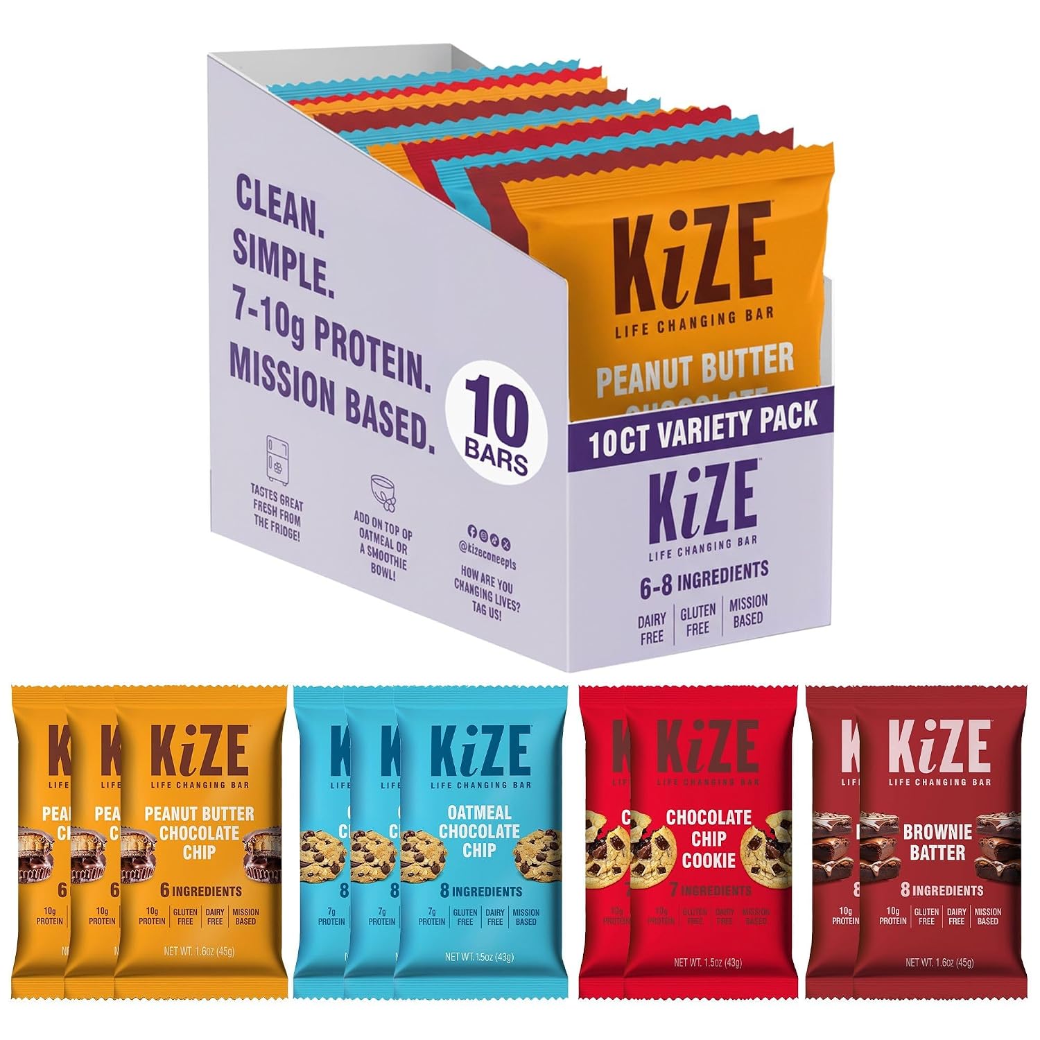 KiZE Energy Bars - Peanut Butter Honey - 30-Count - Gluten Free, Dairy Free, Non-GMO, and High Protein Meal Replacement Energy Bars, Clean and Simple Food Ingredients - 7g High Protein Snacks (30 Count)