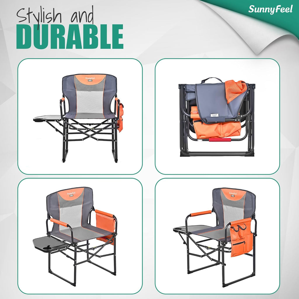 SUNNYFEEL Oversized Camping Chair Portable Directors Chairs with Side Table