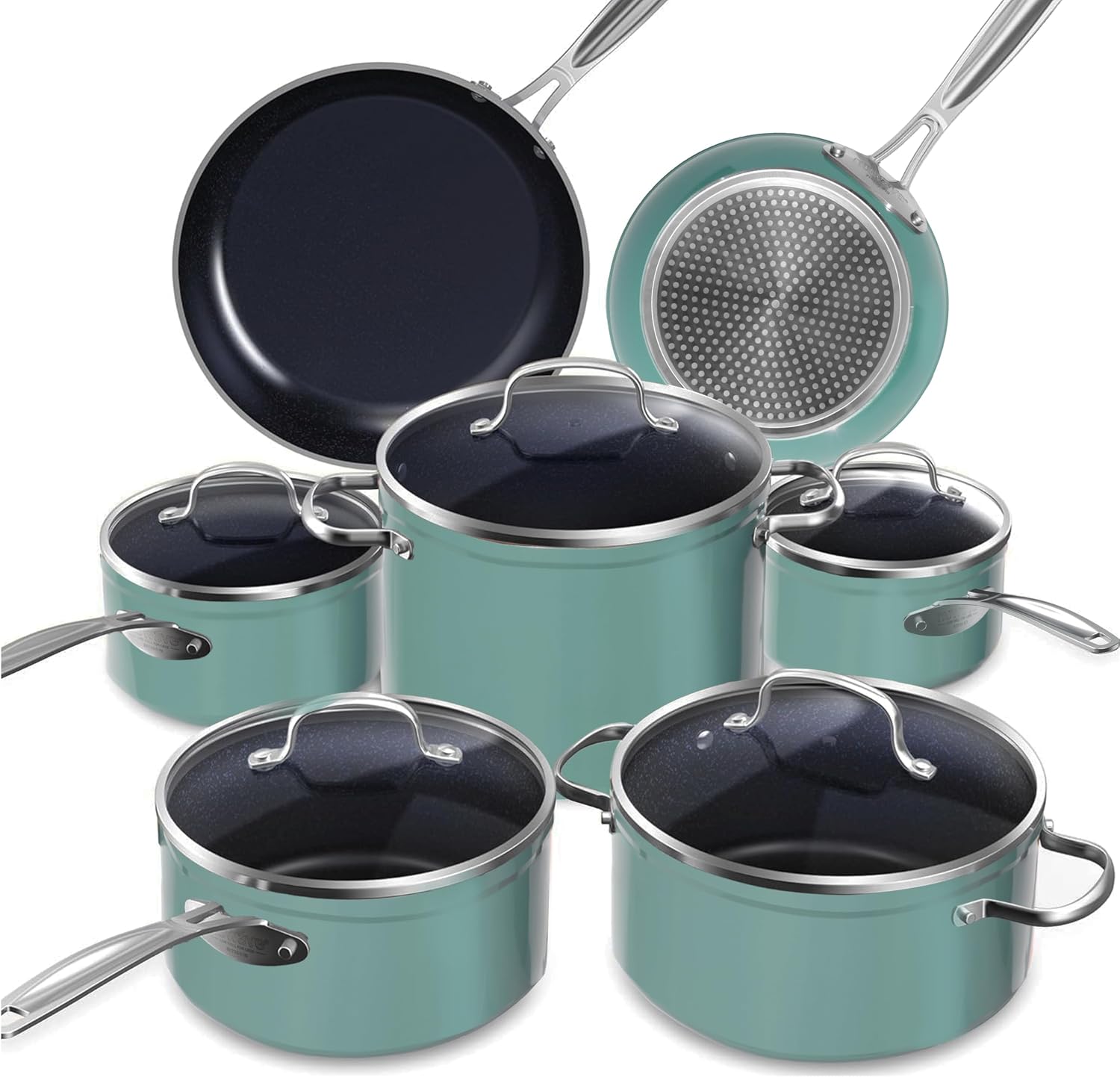Nuwave Healthy Duralon Blue Ceramic Nonstick Cookware Set, PFAS Free