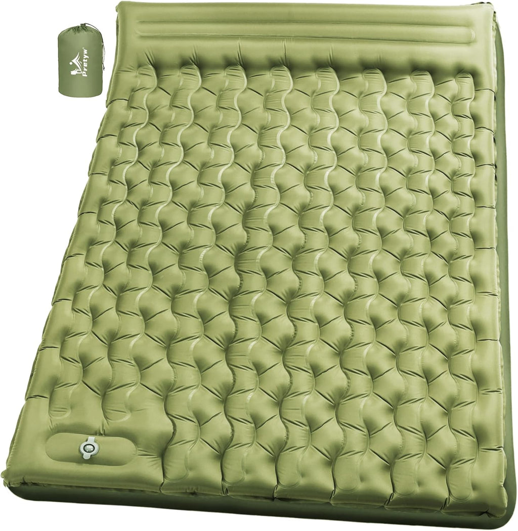 Double Camping Pad 5.5" Ultra-Thick with Pillow & Built-in Foot Pump