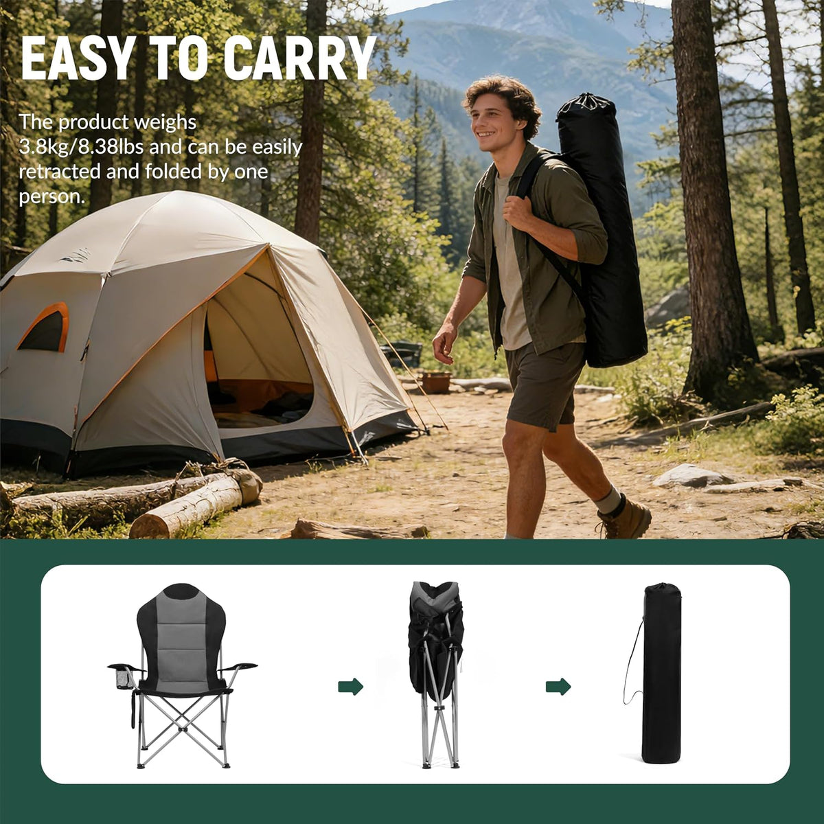 OUTSIDER High Back Camping Chair 2 Pack, 400lb Capacity
