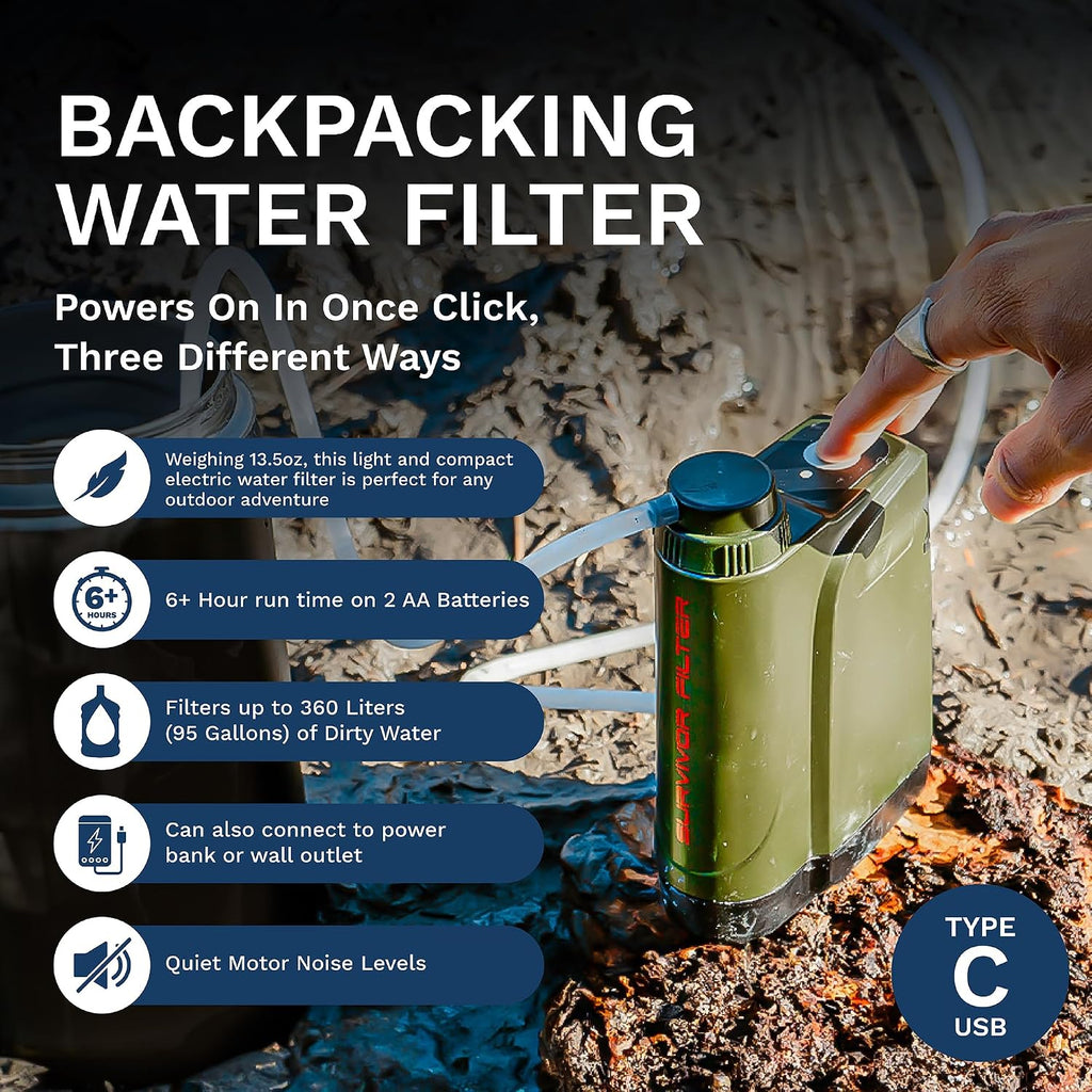 Survivor Filter PRO X Electric Portable Water Filter for Camping & Survival