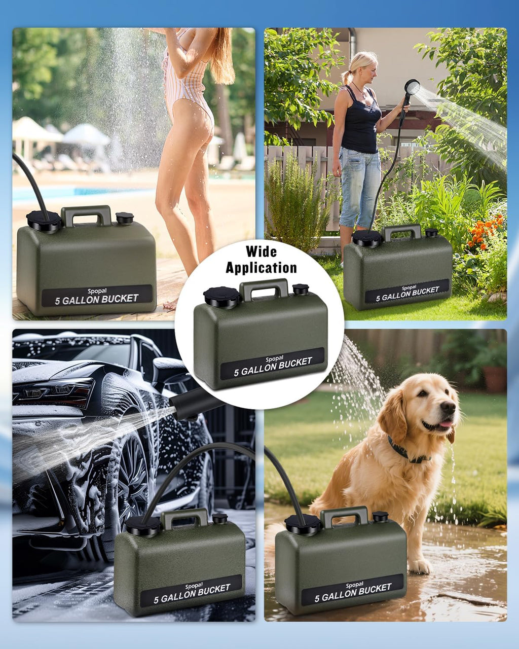 Spopal Portable Shower for Camping with 5-Gallon Water Jug, 10000mAh