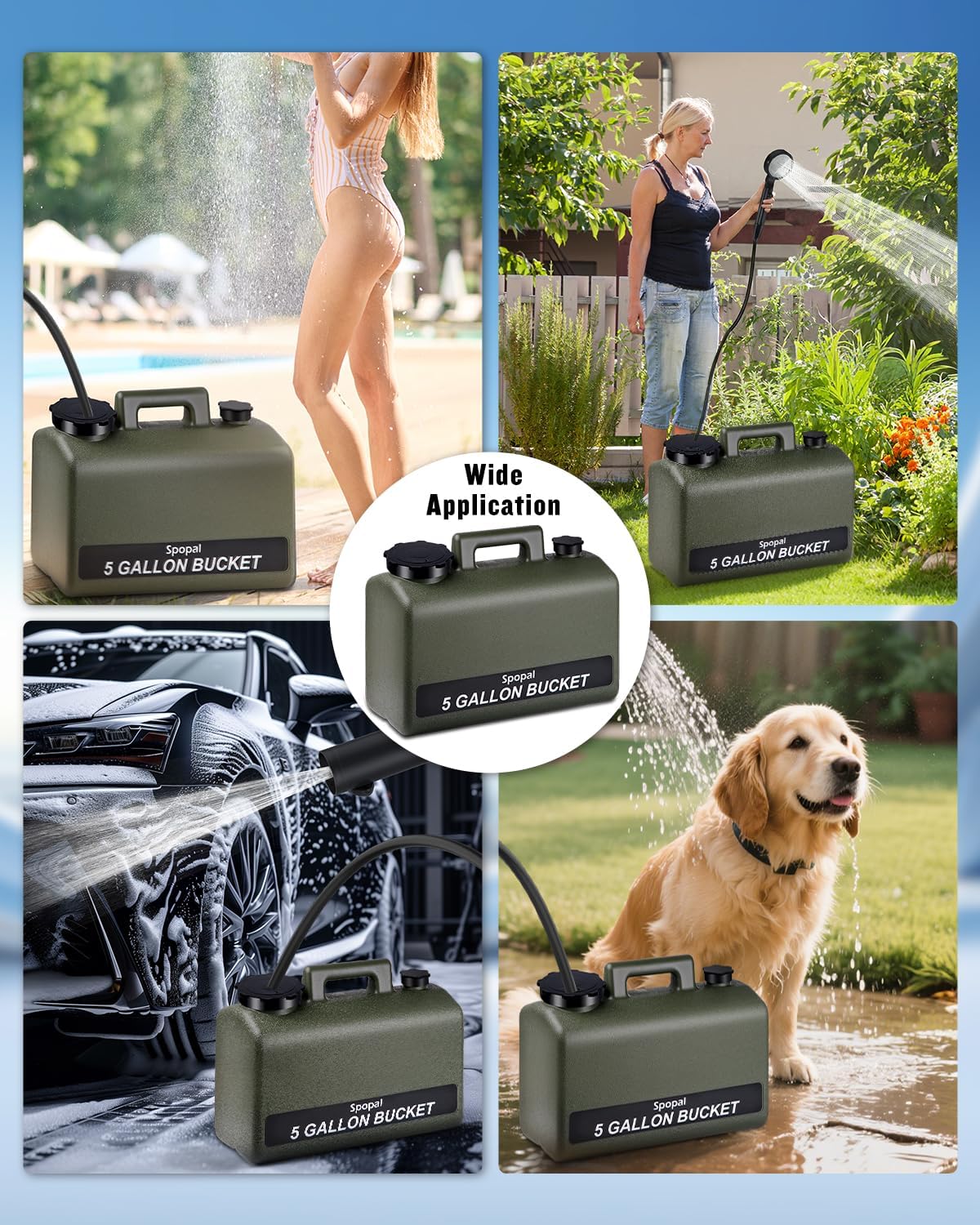 Spopal Portable Shower for Camping with 5-Gallon Water Jug, 10000mAh