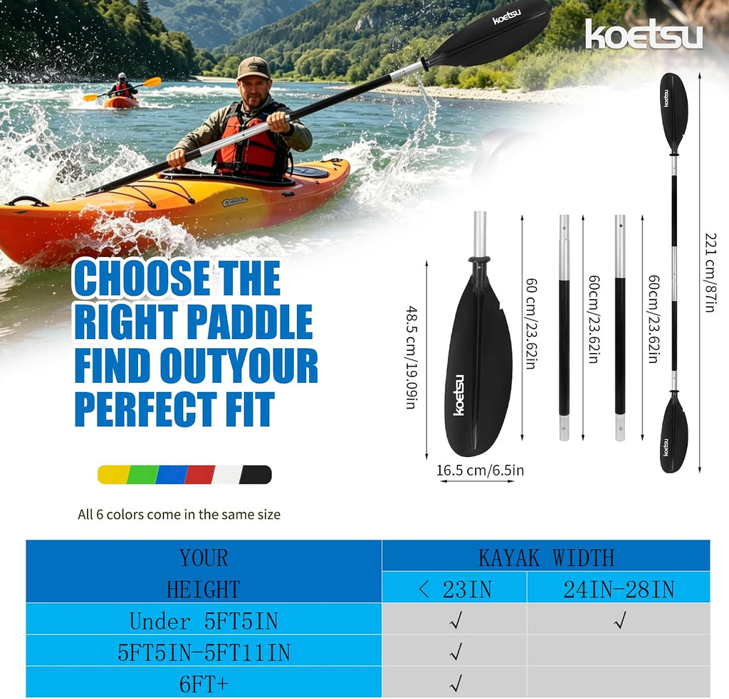 KOETSU Floatable Kayak PaddleAlloy Shaft Adjustable Lightweight Oar for Kayaking Canoeing Boating
