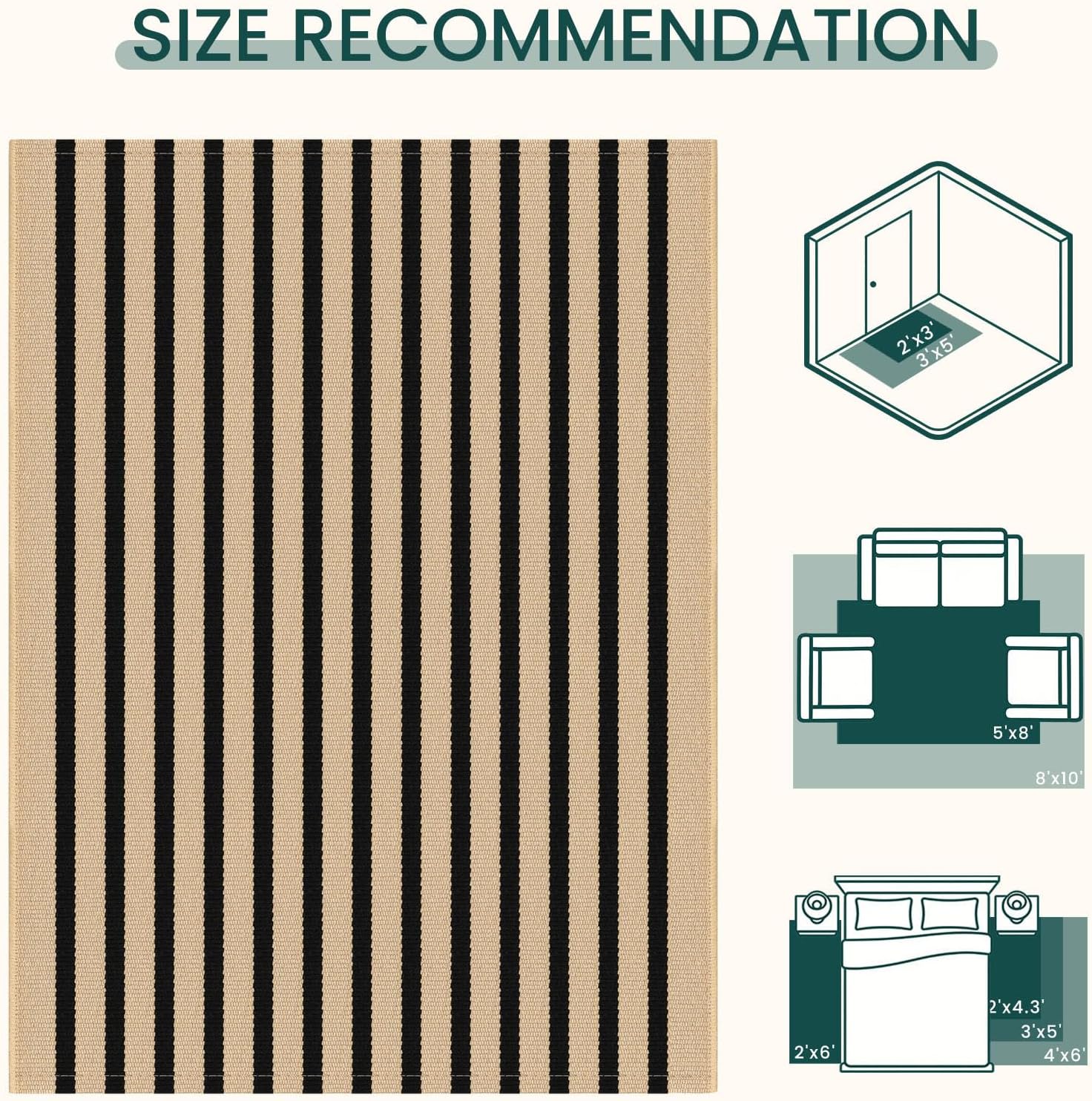 KOZYFLY Brown and Black Area Rug 3x5 Ft Washable