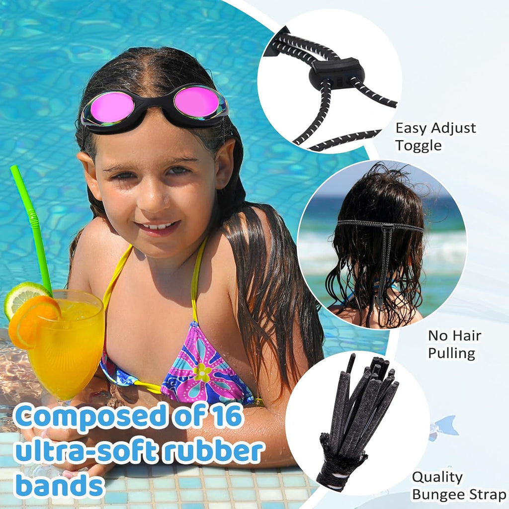 Vvinca Kids Swim Goggles with Bungee Strap，Quick Adjust Kids Goggles 3-14