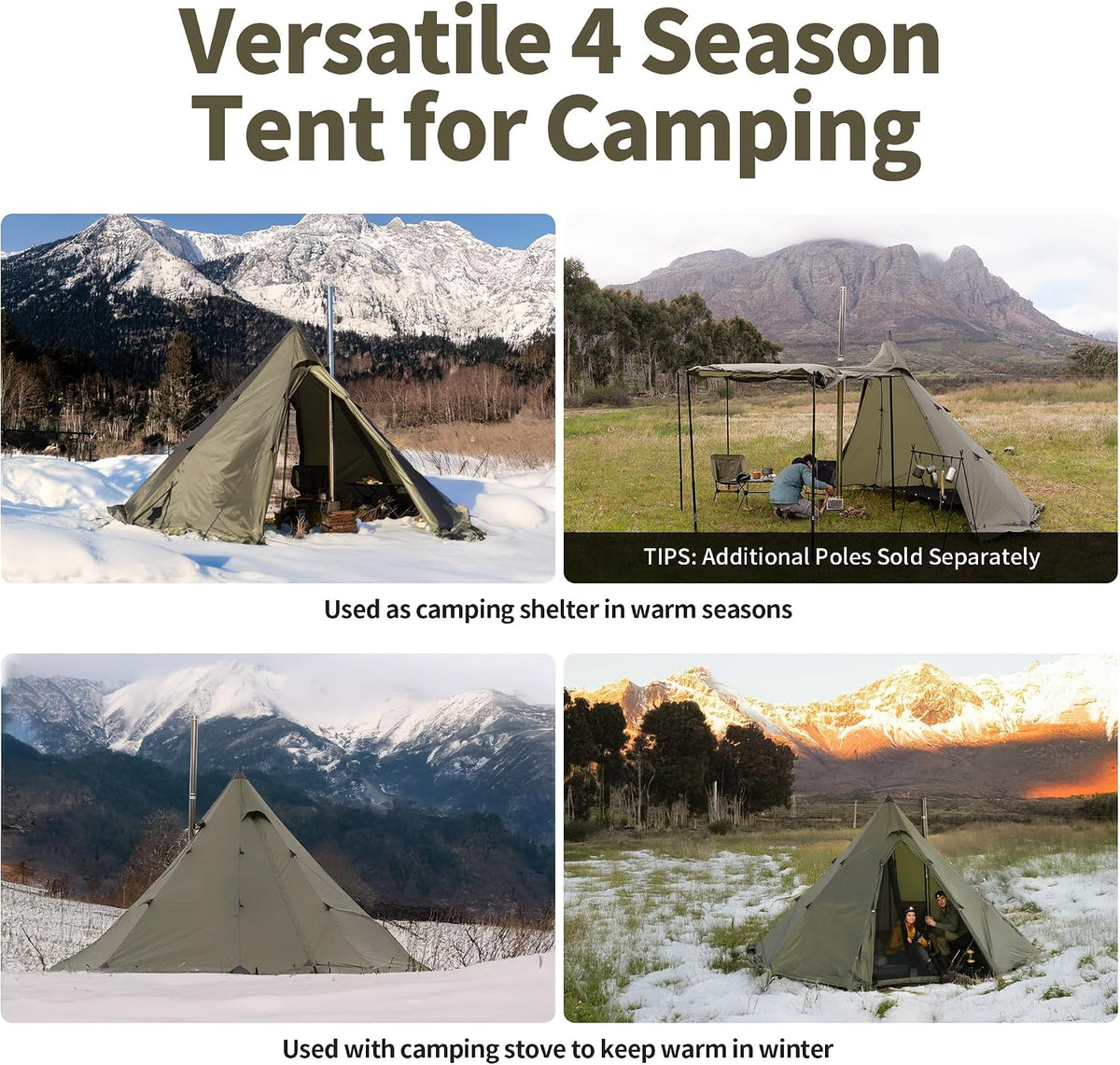 Naturehike Ranch Fire Teepee Tent, Cold Weather Winter Hot Tent with Stove Jack, 4-6 Person Waterproof Windproof 4 Season Tents for Camping