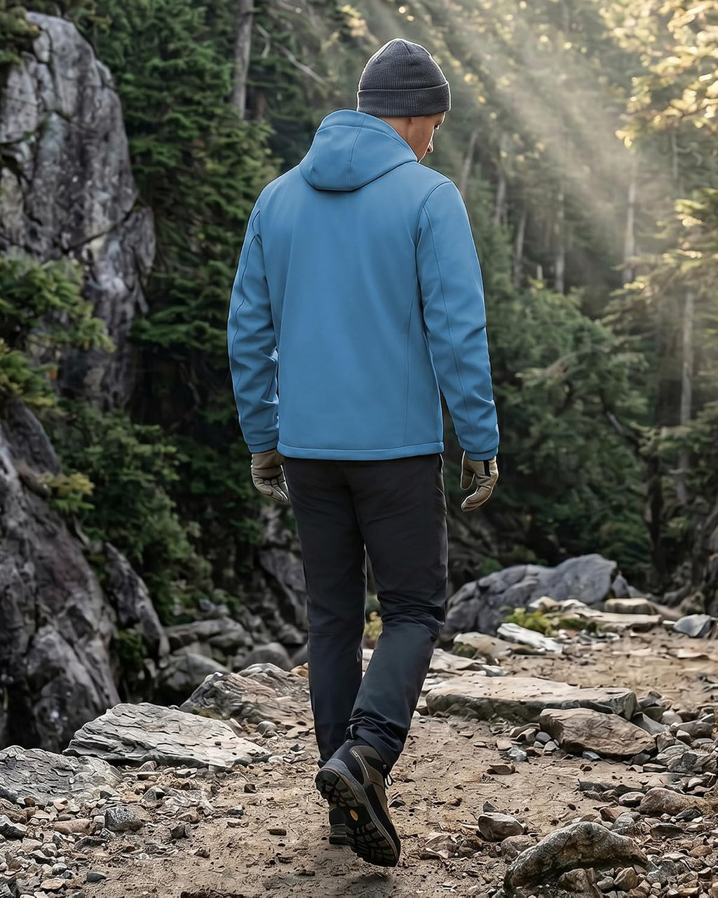 WULFUL Men's Lightweight Softshell Jacket Warm Fleece Lined Windbreaker Waterproof Soft Shell for Outdoor Hiking
