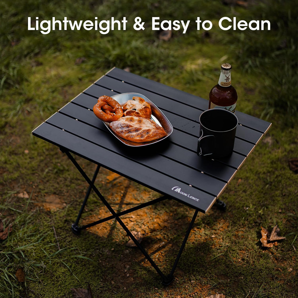 MOON LENCE Ultralight Folding Camping Table, Compact,Portable with Carry Bag, for Outdoor Cooking, Picnic, Camp, Boat, Travel (Black, Gold Side-S)