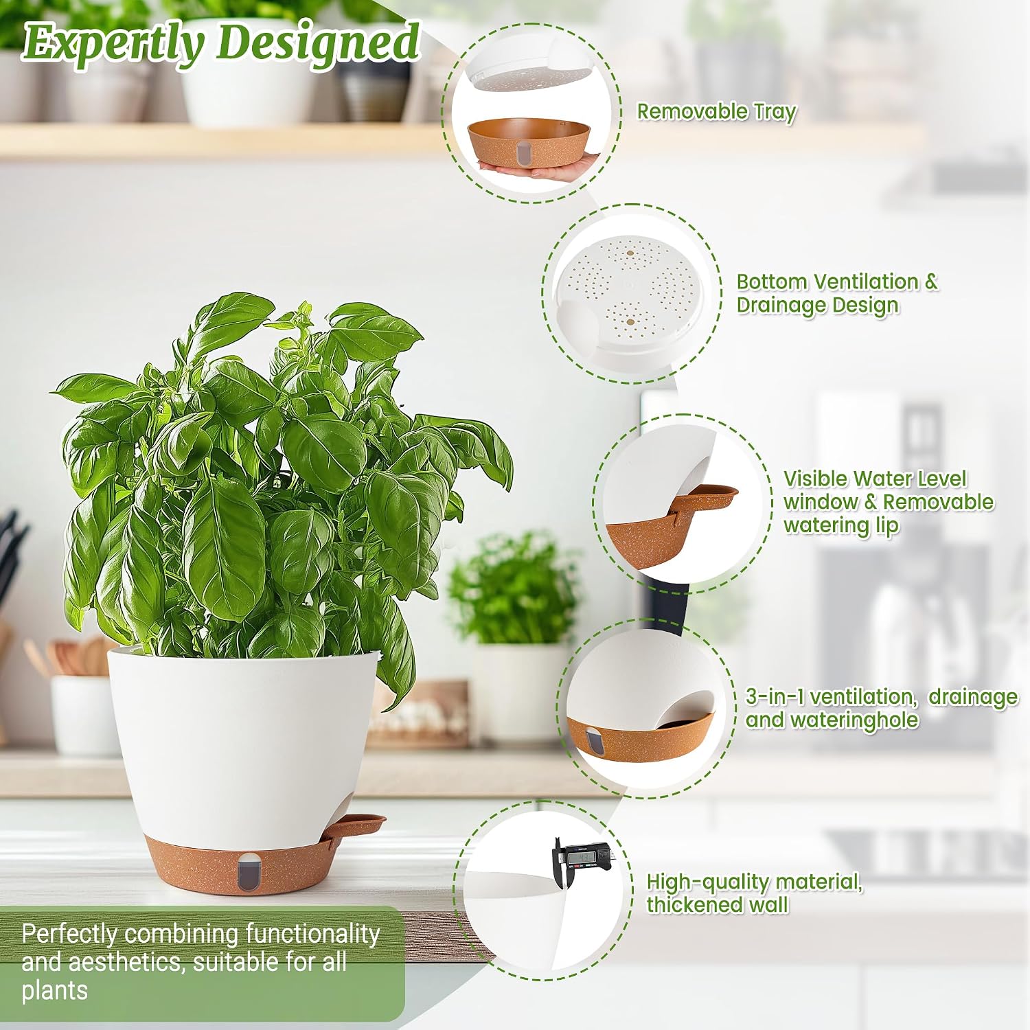 2 Pack 8 Inch Pots for Plants Indoor, Plastic Self Watering Planters