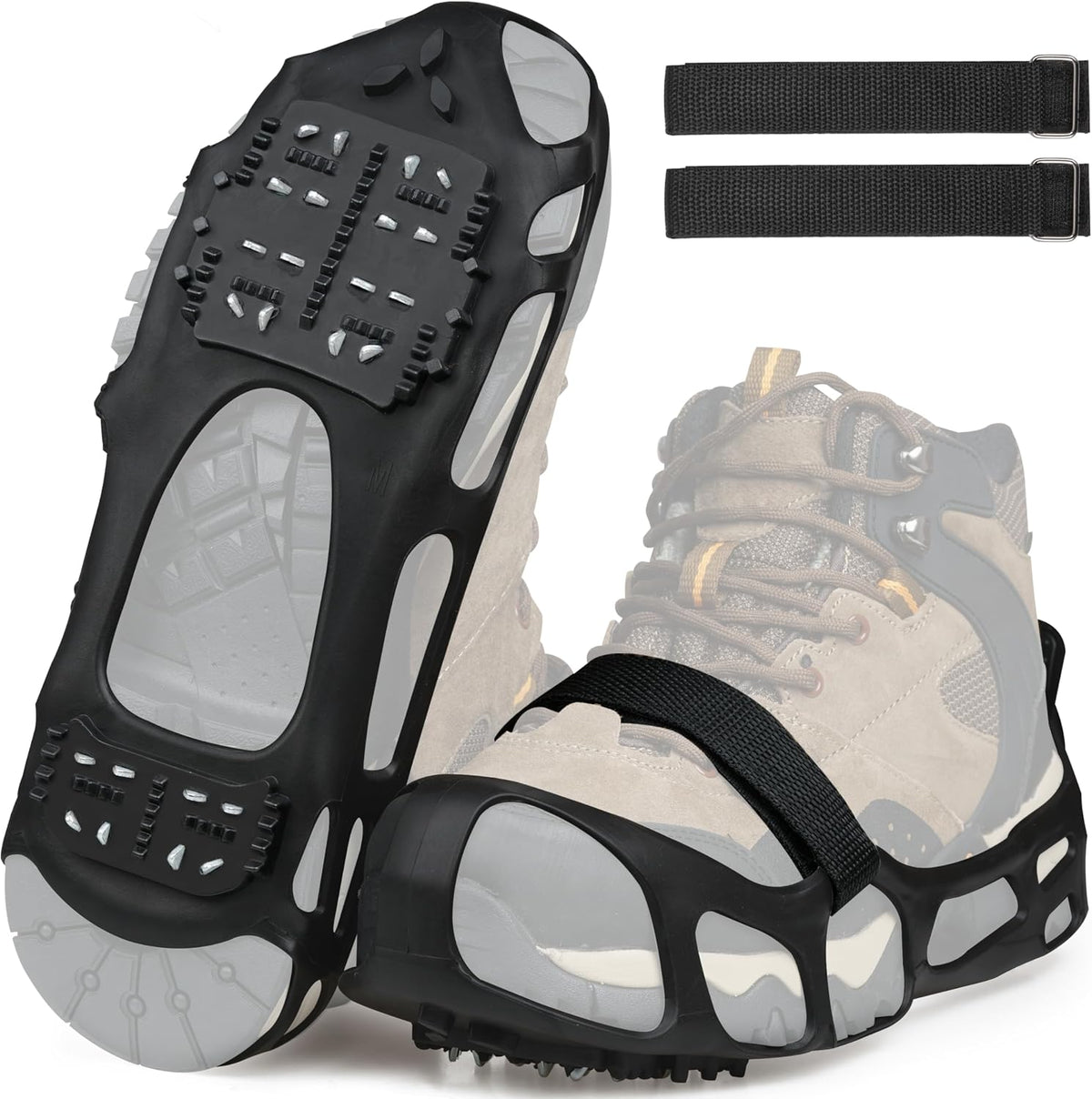 Ice Cleats Crampons for Shoes and Boots Anti Slip Snow Cleats 24 Shoe Spikes for Snow and Ice Grippers Crampons for Hiking Boots Women Men Kids Winter Walking Hiking Fishing
