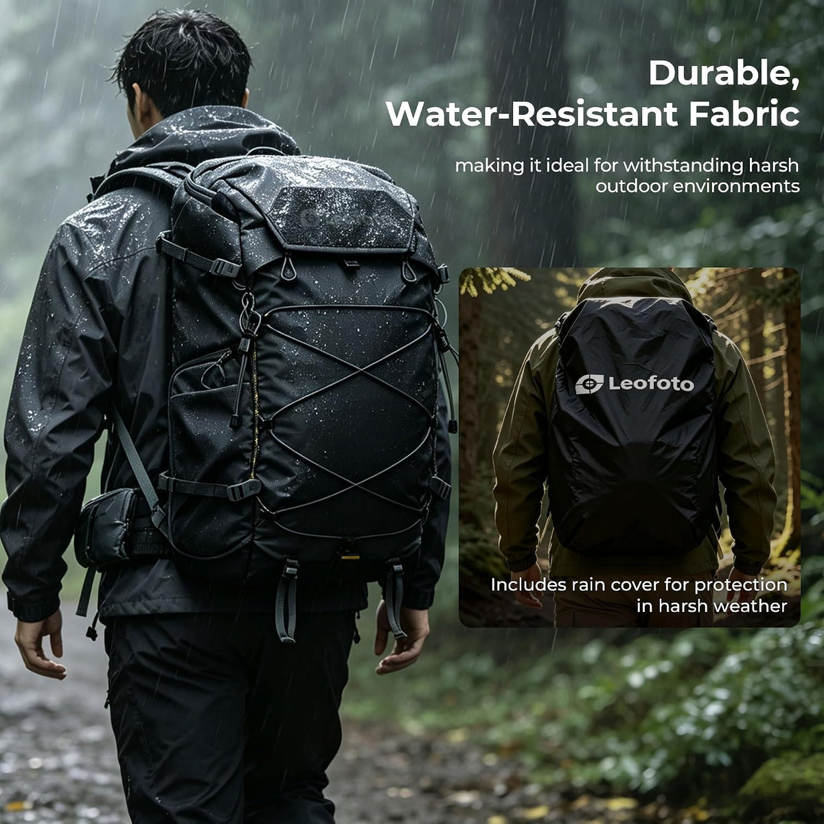 LEOFOTO 35L Camera Backpack for Photographer, Lightweight Waterproof Travel Camera Bag for Camera/Drone/15.6" Laptop, Photopraphy Bag with Side Access & Rain Cover, Tripod Compatible, 2.65KG - BLACK