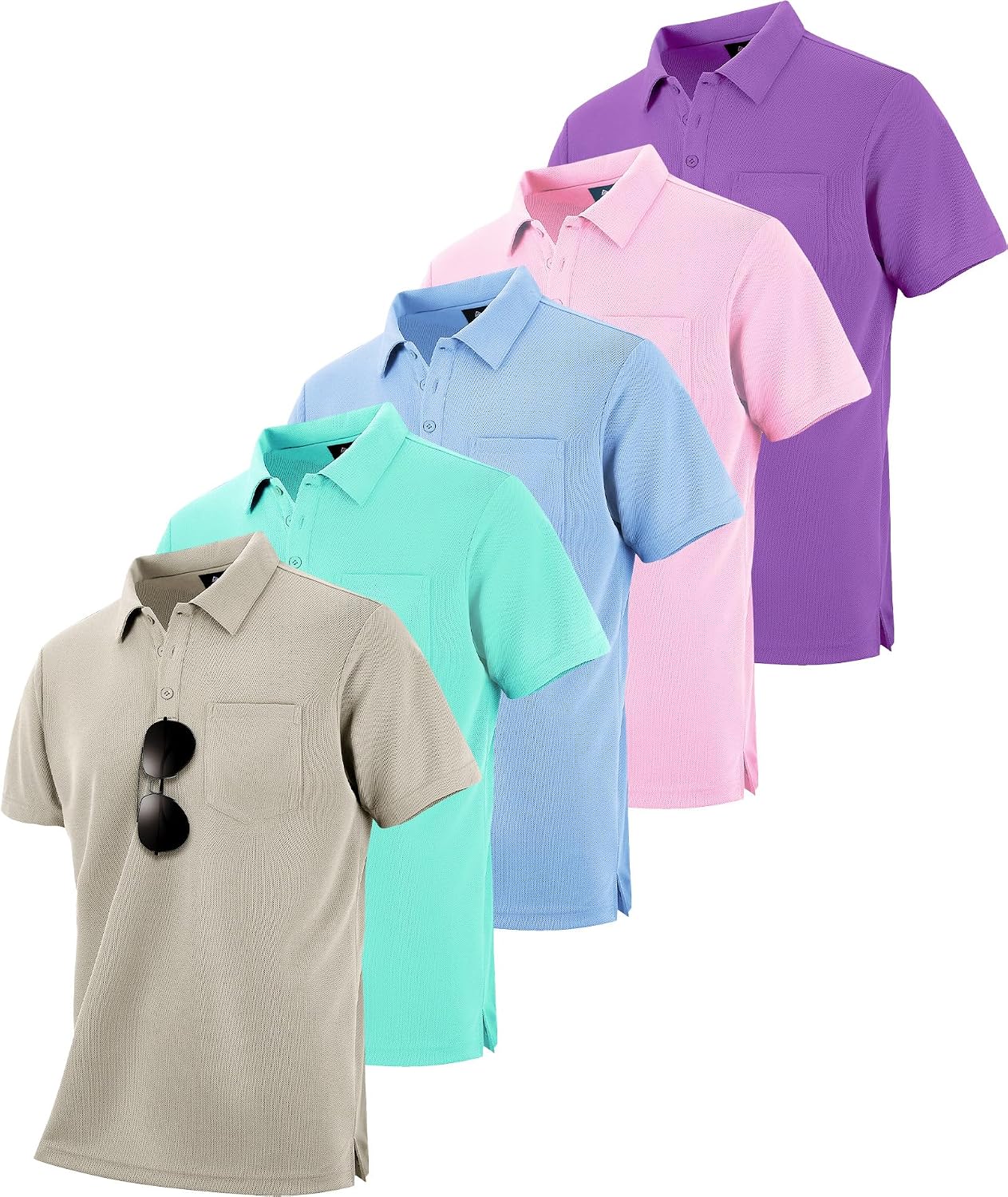 SCODI 5 Pack Mens Pocket Polo Shirts Short Sleeve Golf Casual Work T-Shirt