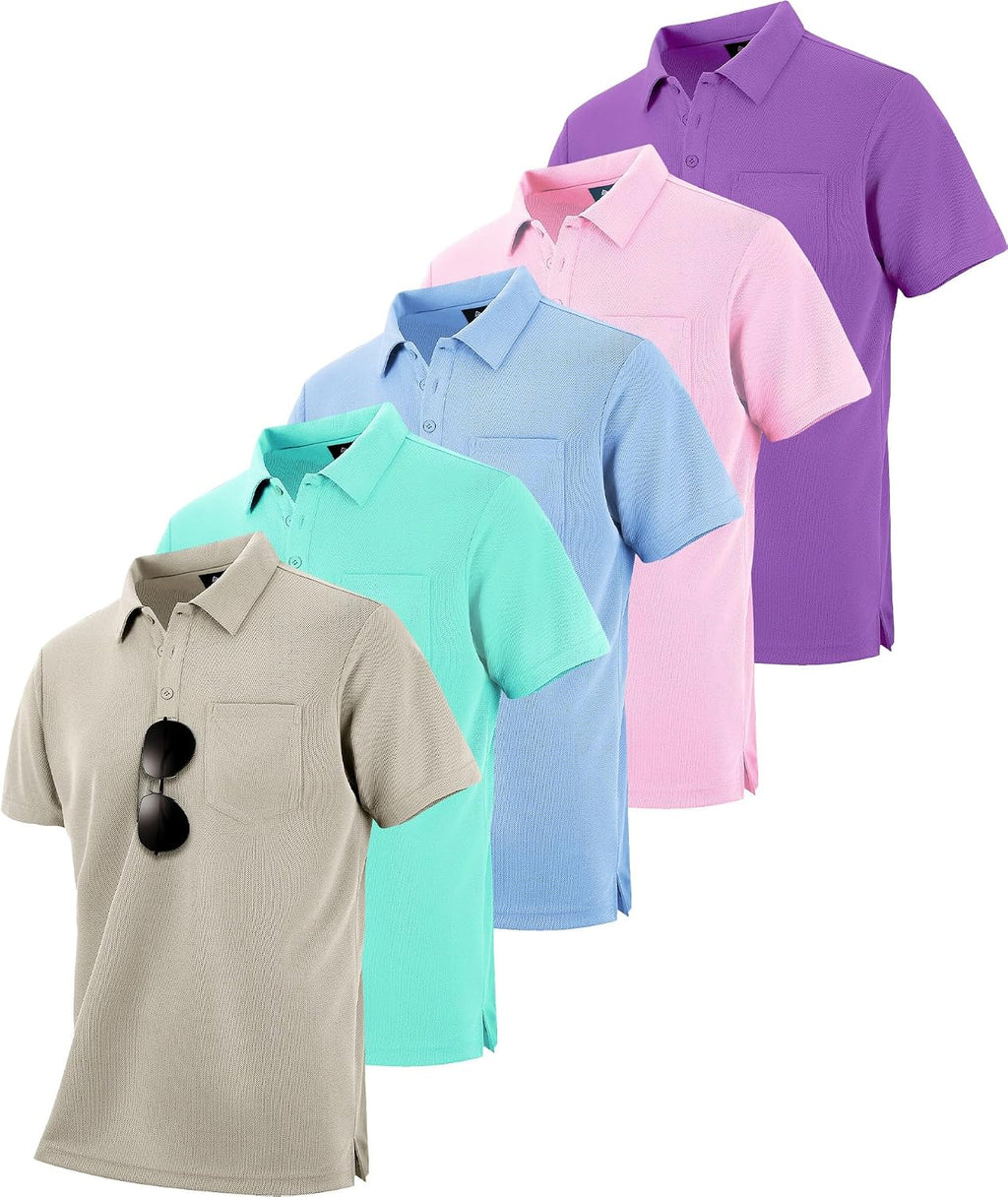 SCODI 5 Pack Mens Pocket Polo Shirts Short Sleeve Golf Casual Work T-Shirt