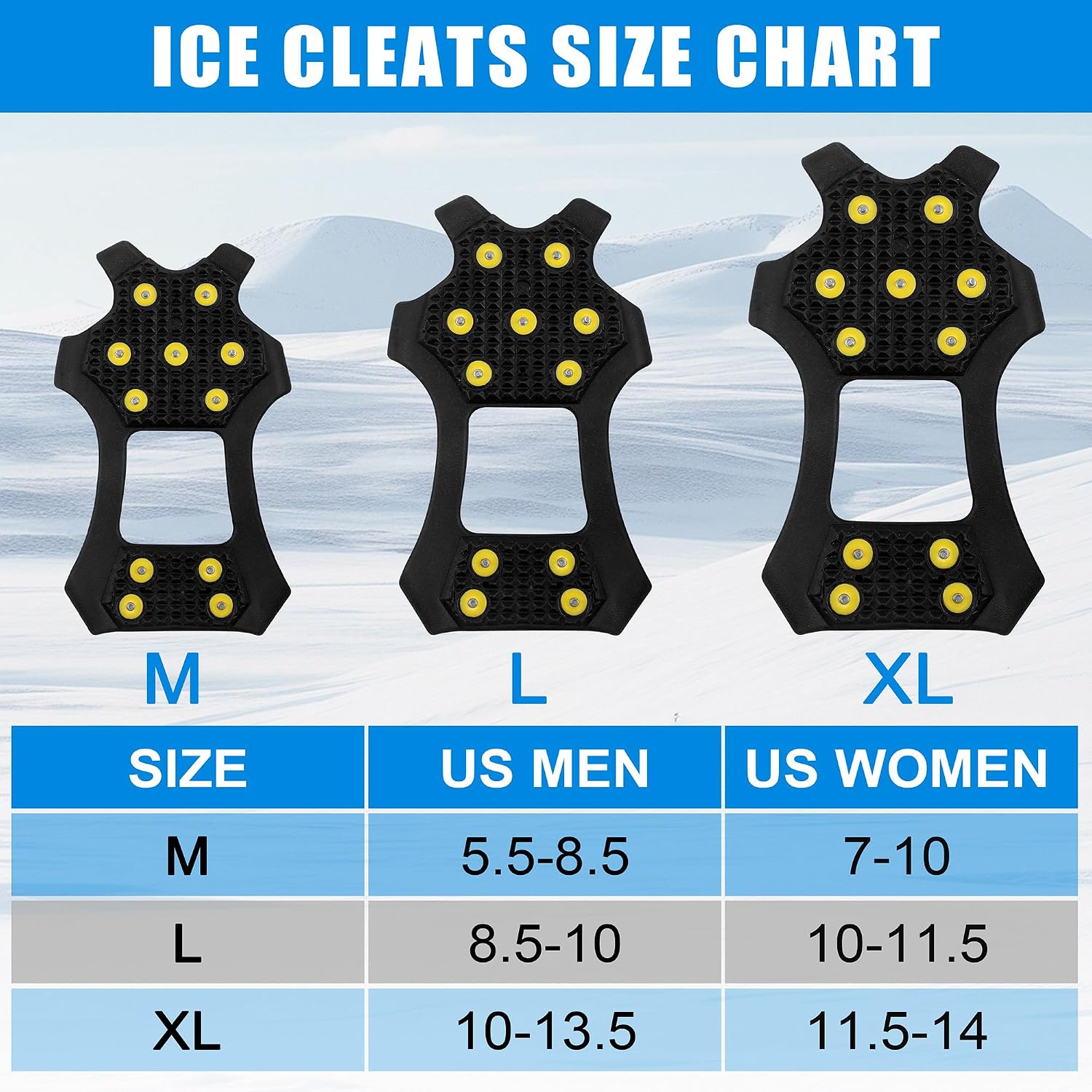Crampons Ice Cleats for Boots Men and Women Anti Slip Grips Snow Ice Shoes Rubber Snow Traction Cleats Slip-on Stretch Footwear Walking Crampon