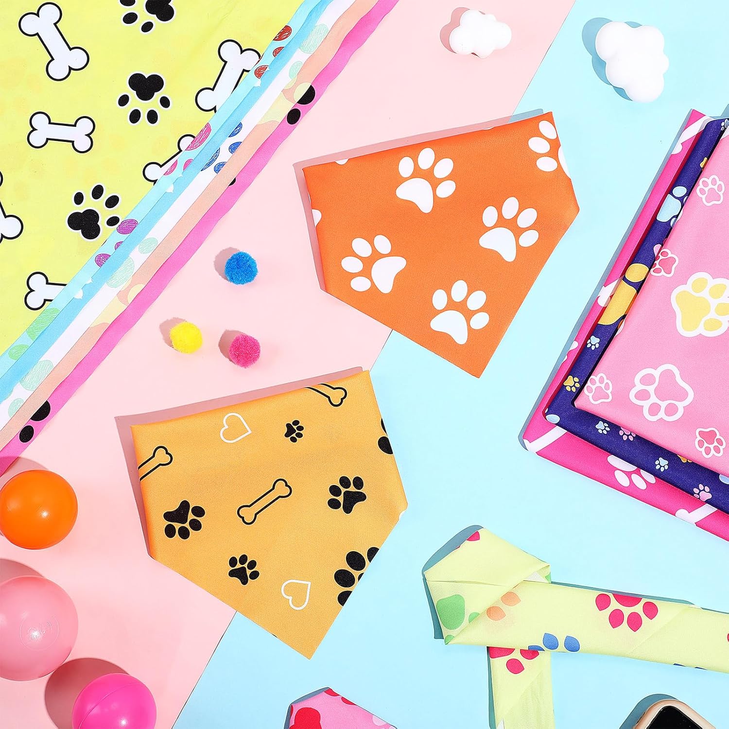 Abbylike 100 Pcs Paw Print Dog Bandanas Bulk, National Dog Day Paw & Bone