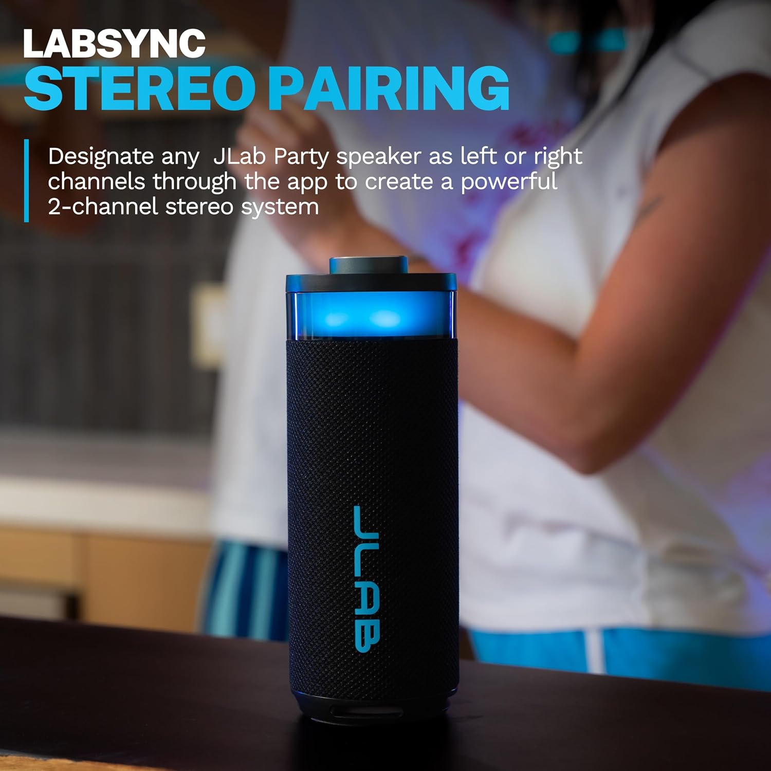 JLab, Go Party, Portable Bluetooth Speaker, Waterproof RGB LED, Midnight Black