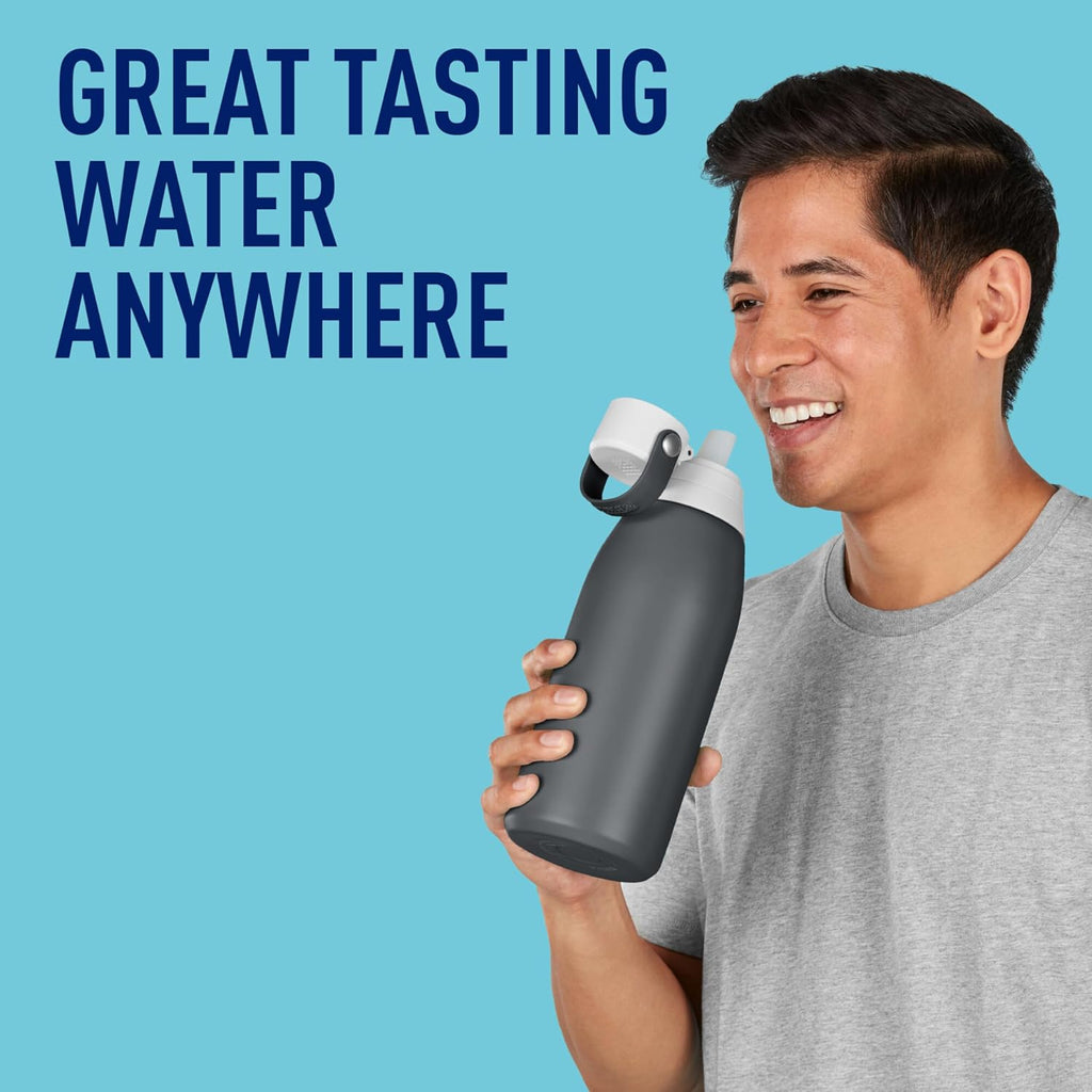 Brita Stainless Steel Premium Filtering Water Bottle, BPA-Free, Reusable, Insulated, Replaces 300 Plastic Water Bottles, Filter Lasts 2 Months or 40 Gallons, Includes 1 Filter, Carbon - 32 oz