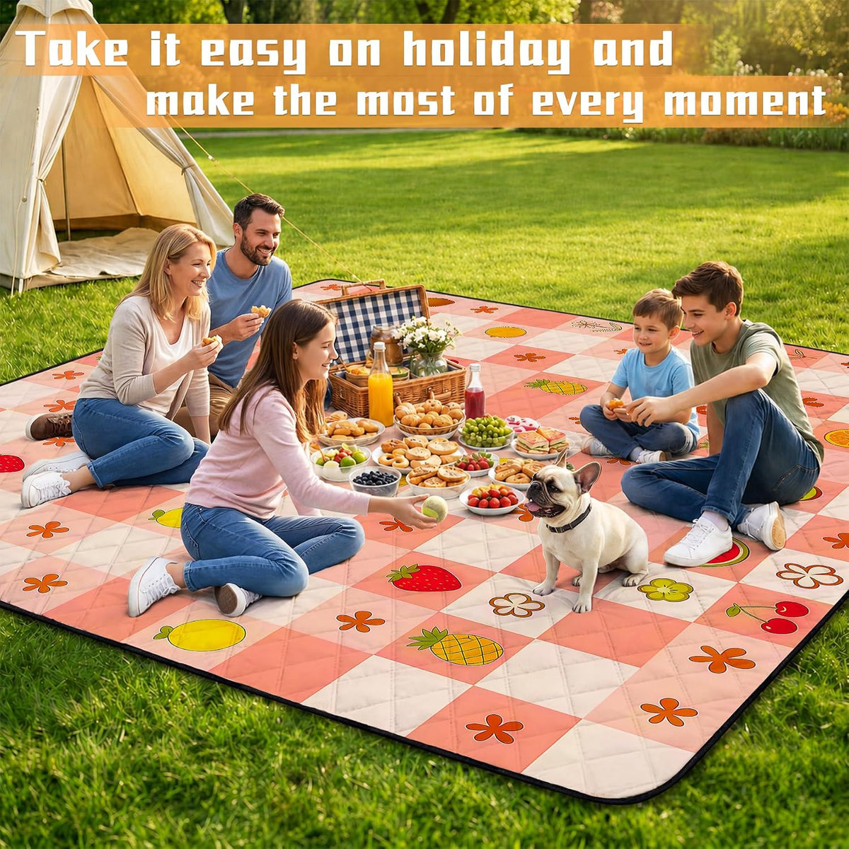 Picnic Blankets Outdoor Blanket,80"x 80" Extra Large Waterproof Sandproof Foldable Beach Blanket Grid Picnic Mat for Camping,Lawn,Park(Pink)