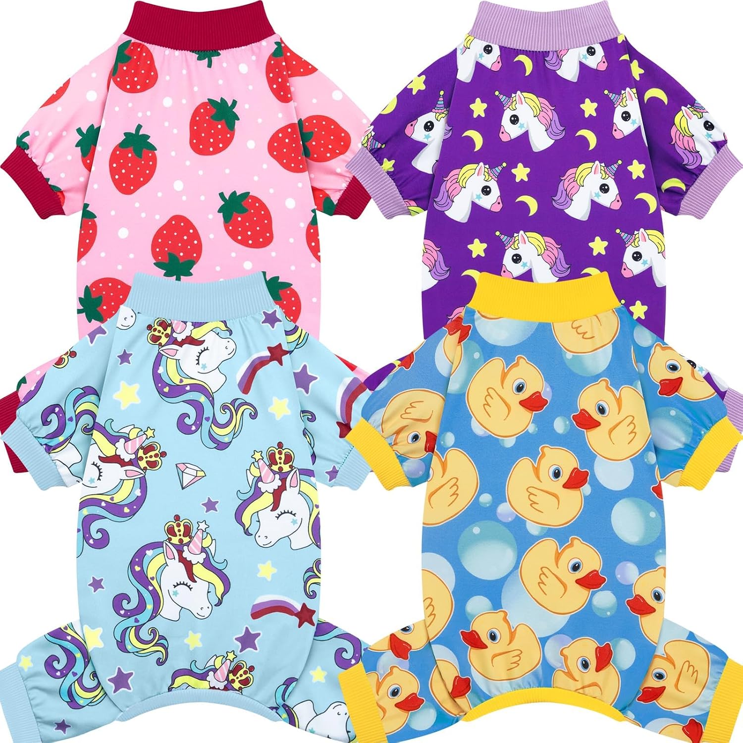 XPUDAC 4 Pack Dog Pajamas for Small Dogs Pjs Clothes Puppy Onesies, M
