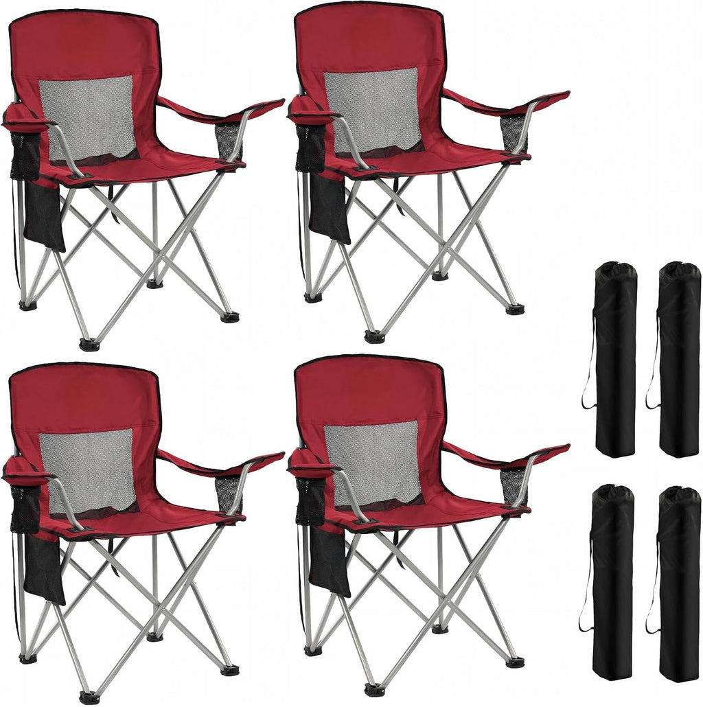 HULKFIT 4 Pack Folding Camping Chair – Heavy Duty Portable Outdoor Beach Chair for Adults with Breathable Mesh Back, Cup Holder & Carry Bag – Ideal for Backyard, Tailgating, Hiking & Travel,Navy Blue