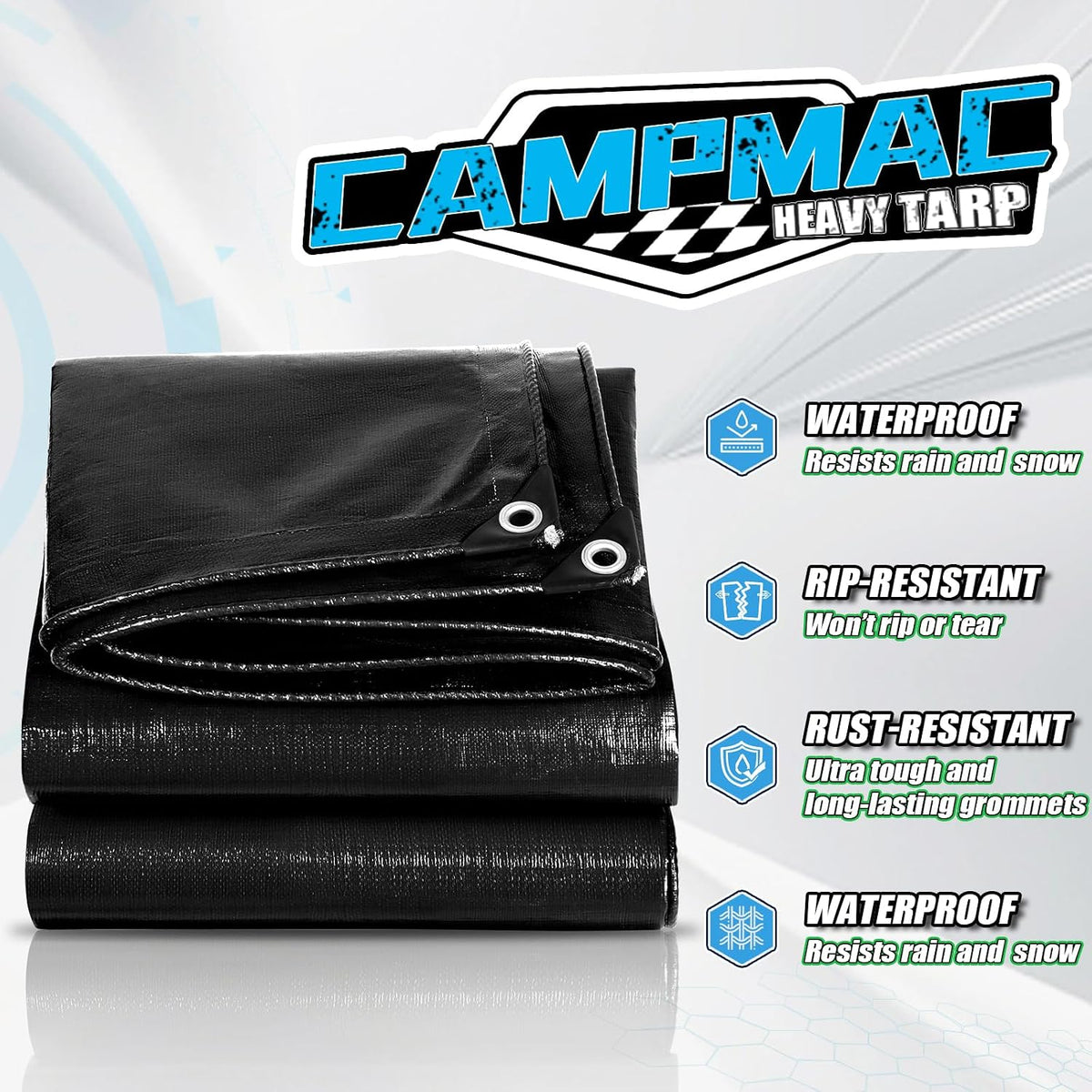 Black Tarps Heavy Duty Waterproof 10x12, 12 Mil Thick, High Durability, Rip and Tear Resistant with Metal Grommets Every 20 Inches