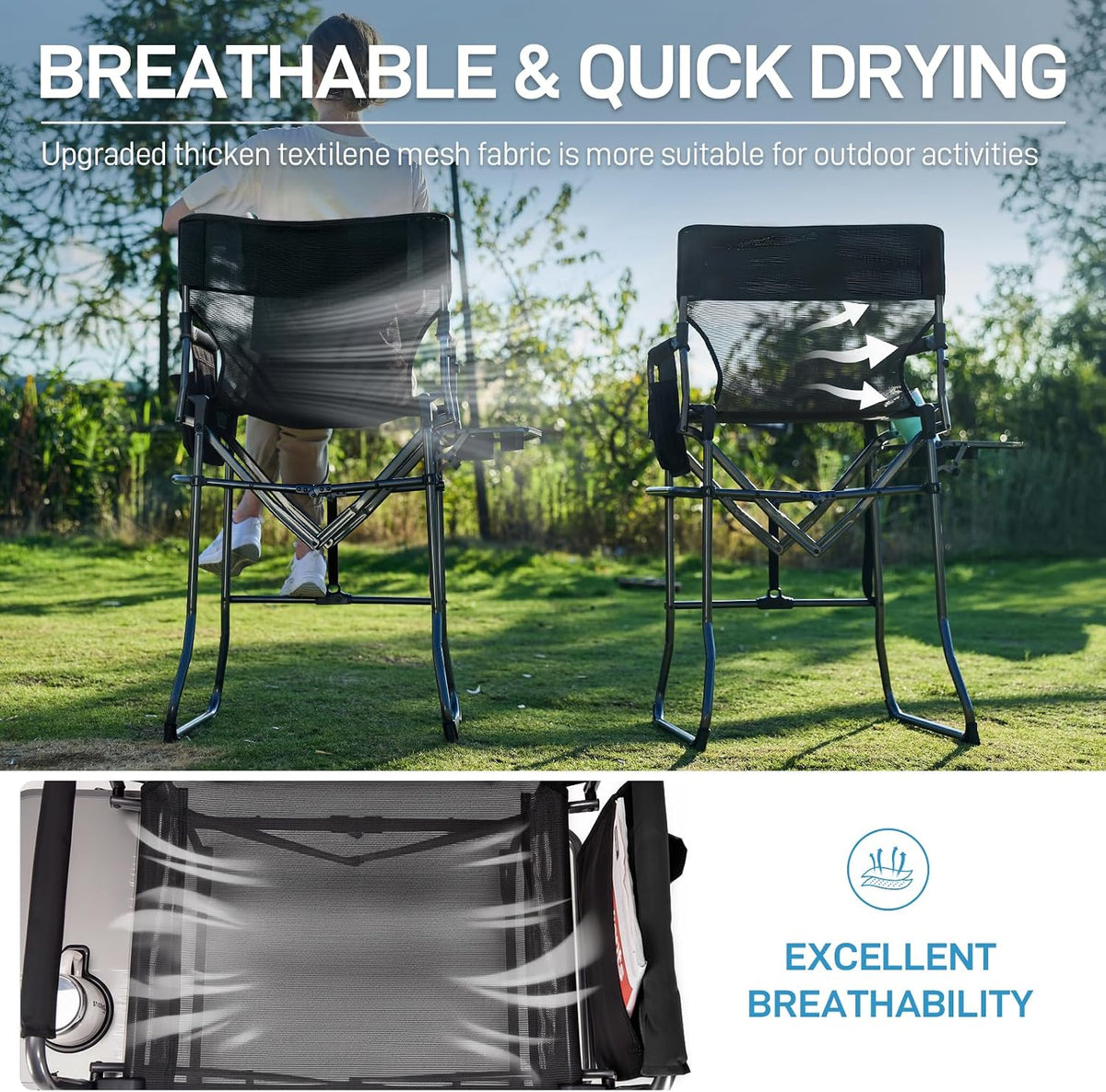 EVER ADVANCED Portable 30.7" Seat Height Tall Camping Directors Chair