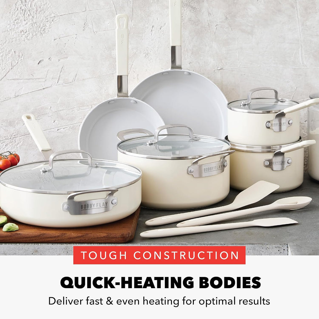 GreenPan x Bobby Flay 13 Piece Ceramic Nonstick Cookware Set, Cream White