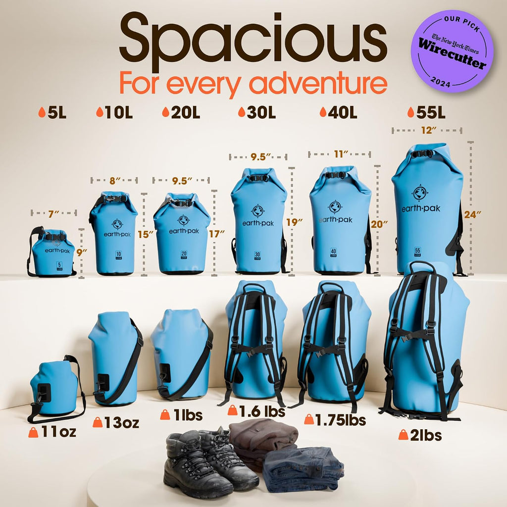 Earth Pak Waterproof Dry Bag - Roll Top Waterproof Backpack Sack Keeps Gear Dry for Kayak with Waterproof Phone Case