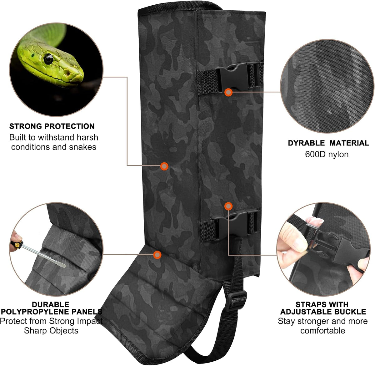 MDSTOP Snake Gaiters Leg Guards, Waterproof Snake Guards, Adjustable Snake Bite Protection for Lower Legs, Snake Chaps for Men & Women, Snake Proof Gaiters for Hunting,Outdoor and Farm Working