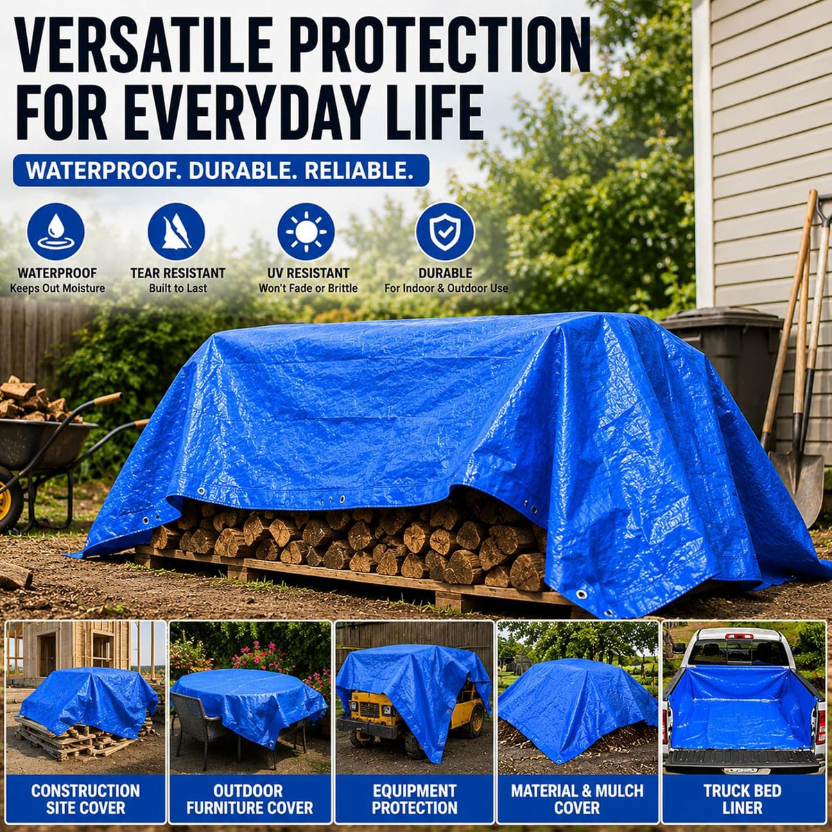 2 Pack 10 x 20 ft Blue Tarps, 5.5 Mil Heavy Duty Waterproof Tarp
