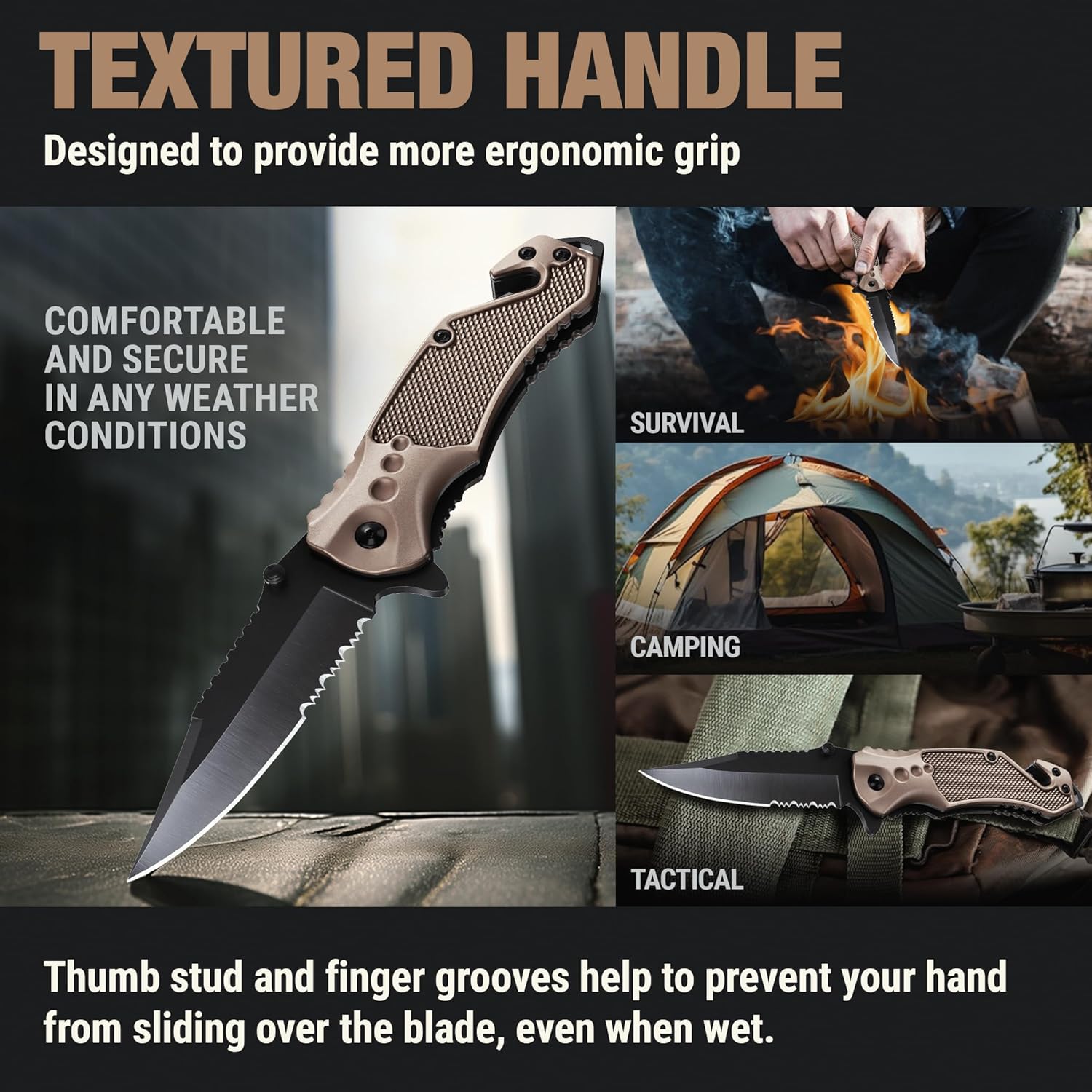 GOOD WORKER Legal Pocket Knife with 2.95” Serrated Blade, Glass Breaker, Seat Belt Cutter - EDC Sharp Folding Knives with Portable Clip - Small Tool for Tactical Camping Survival Hiking - Gifts for Men, Women
