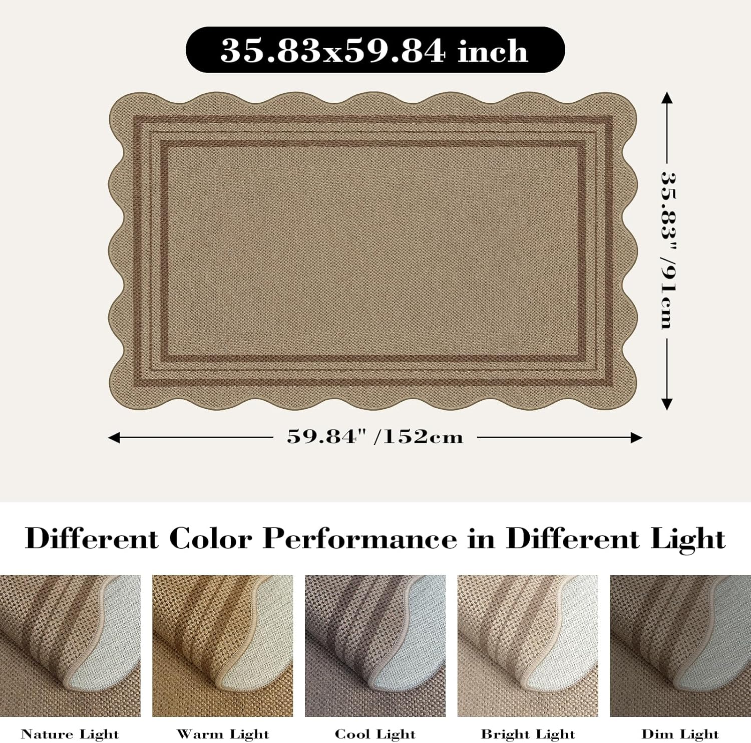 Modern Easy Jute 3x5 Outdoor Patio Rug, Washable Rugs for Entryway Farmhouse Non Slip Indoor Door Mat, Brown Throw Carpet for Entry Backyard Porch Decor