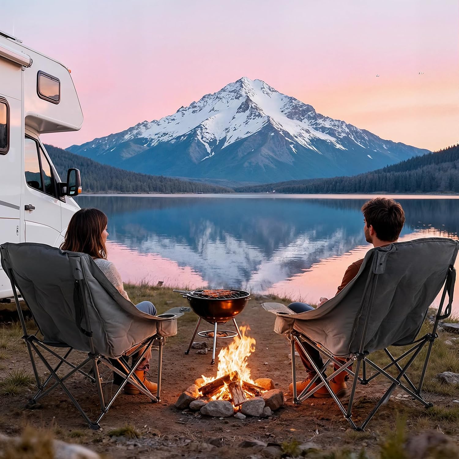 Oversized Heated Camping Chair with 3 Levels Adjustable Temperature Grey