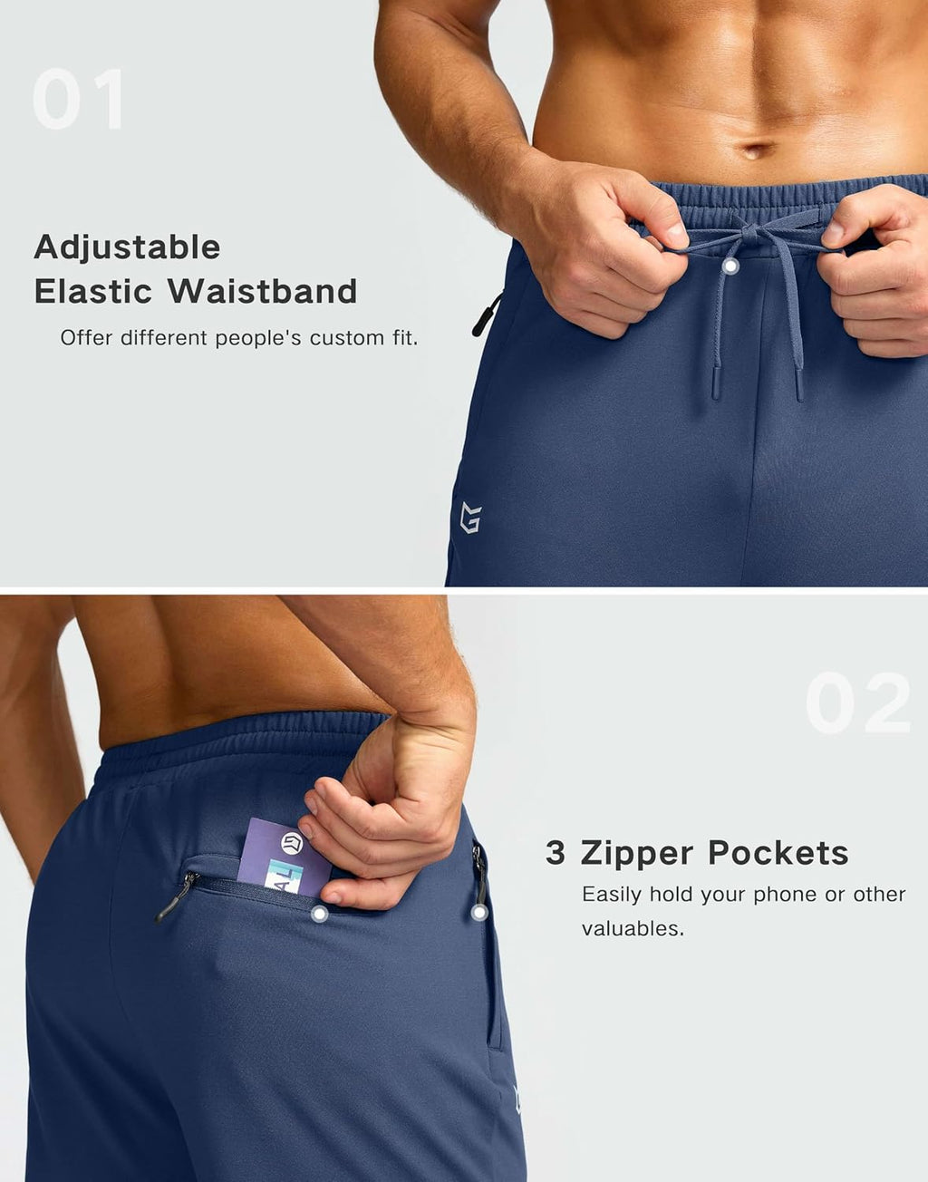 G Gradual Men's Fleece Lined Pants with 3 Zipper Pockets Water Resistant Winter Warm Hiking Pants Athletic Sweatpants for Men
