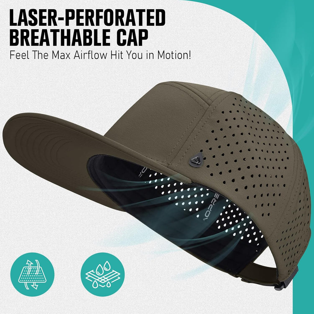 AOPREL Flat Brim Baseball Cap for Men Adjustable Water-Resistant Performance Hat with Breathable Laser Perforated