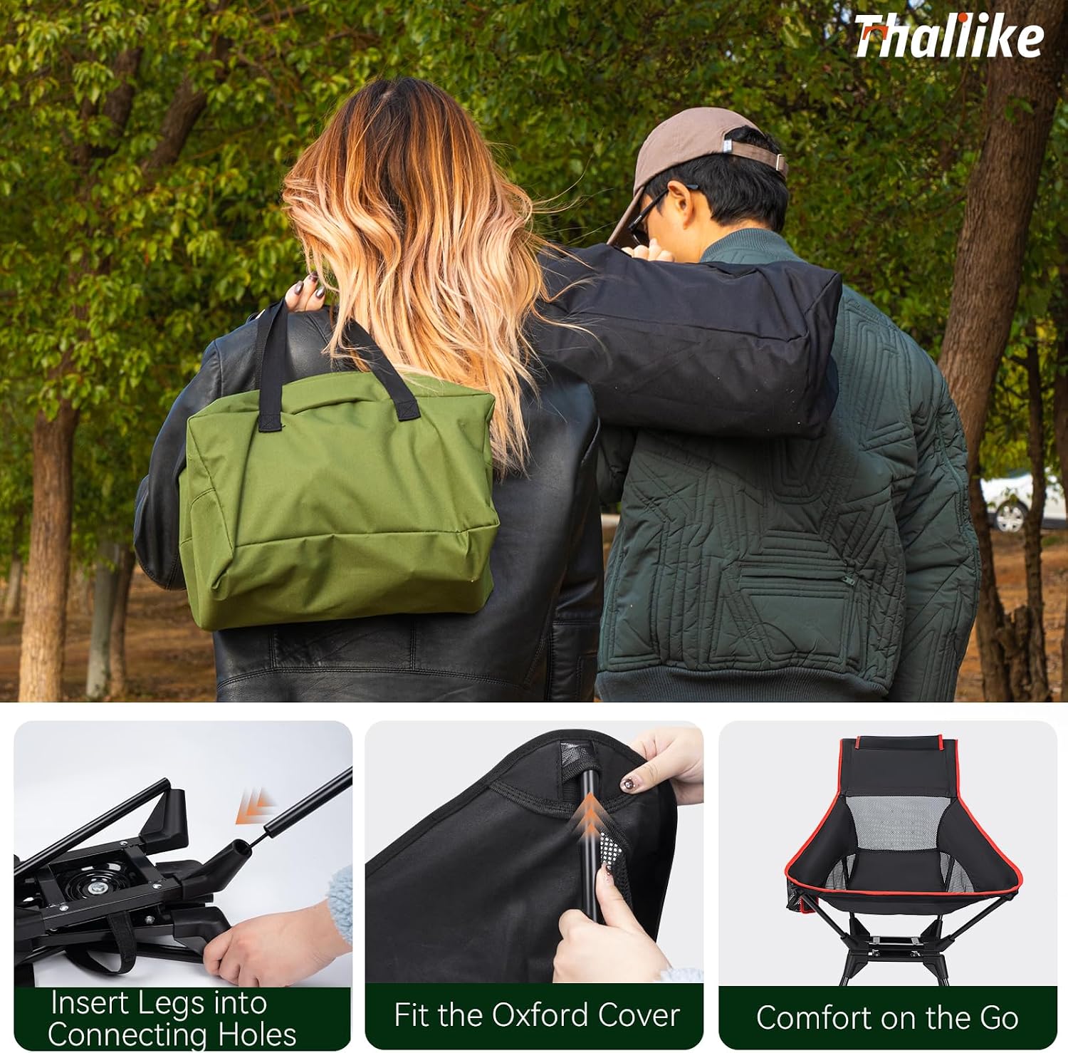 Upgraded 360° Swivel Folding Camping Chair, Lightweight High Back Portable Chairs with Head Support, Compact & Stable for Outdoor Camp, Travel, Beach, Picnic, Festival, Fishing, Hiking, Backpacking