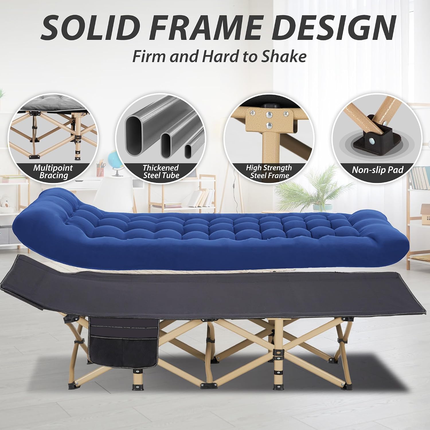 Folding Camping Cot with Mattress for Adults,28" Wide,600LBS