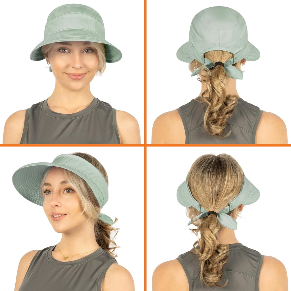 SUN CUBE Womens Sun Hat UV Protection Wide Brim Zip-Off Golf Visor