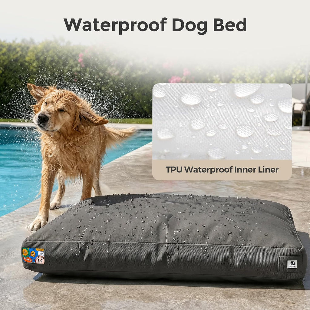 Sytopia 42 Inch Indestructible Dog Bed for Aggressive Chewers, Chew Proof Durable Outdoor Canvas Pet Crate Mat with Waterproof Washable Removable Cover, Indoor Patio Pet Pad for Crate, Dark Grey