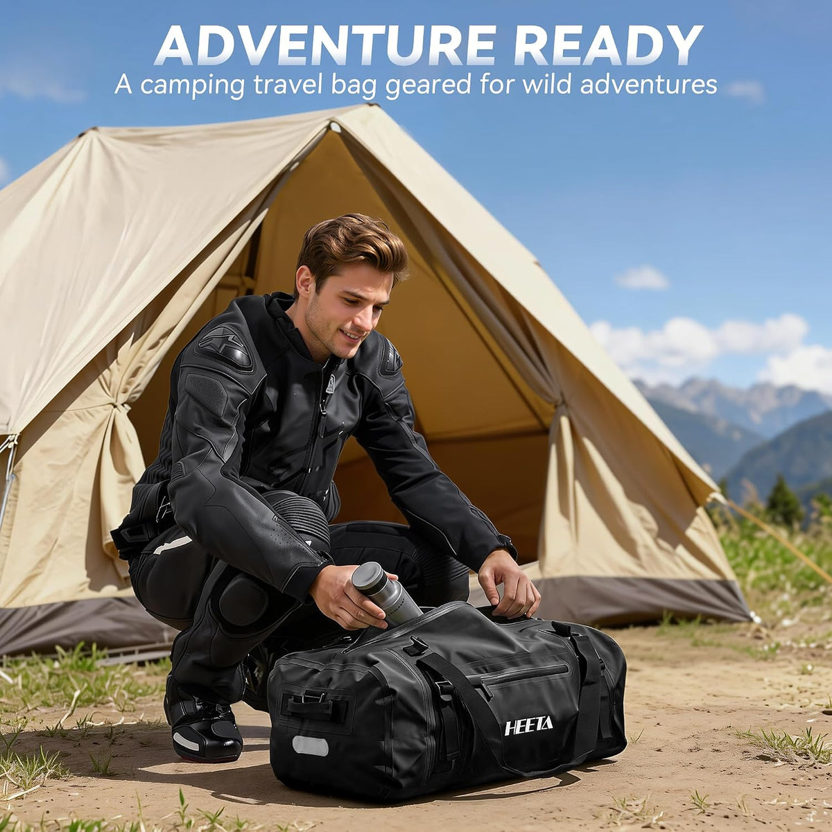 HEETA Waterproof Motorcycle Dry Bag Duffel Luggage Travel Bags, Black 50L
