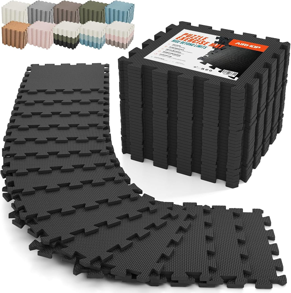 AIRHOP 18 PCS Gym Floor Mat, EVA Foam Puzzle Gym Mat, High-Density Interlocking Foam Floor Tiles for Home Gym, Play Workout Garage Kitchen Flooring 12.6"x12.6"x0.4"