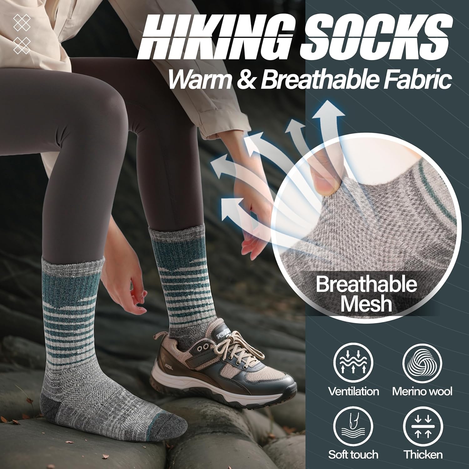 ANTSANG Merino Wool Hiking Socks, Maximum Breathability, for Men and Women