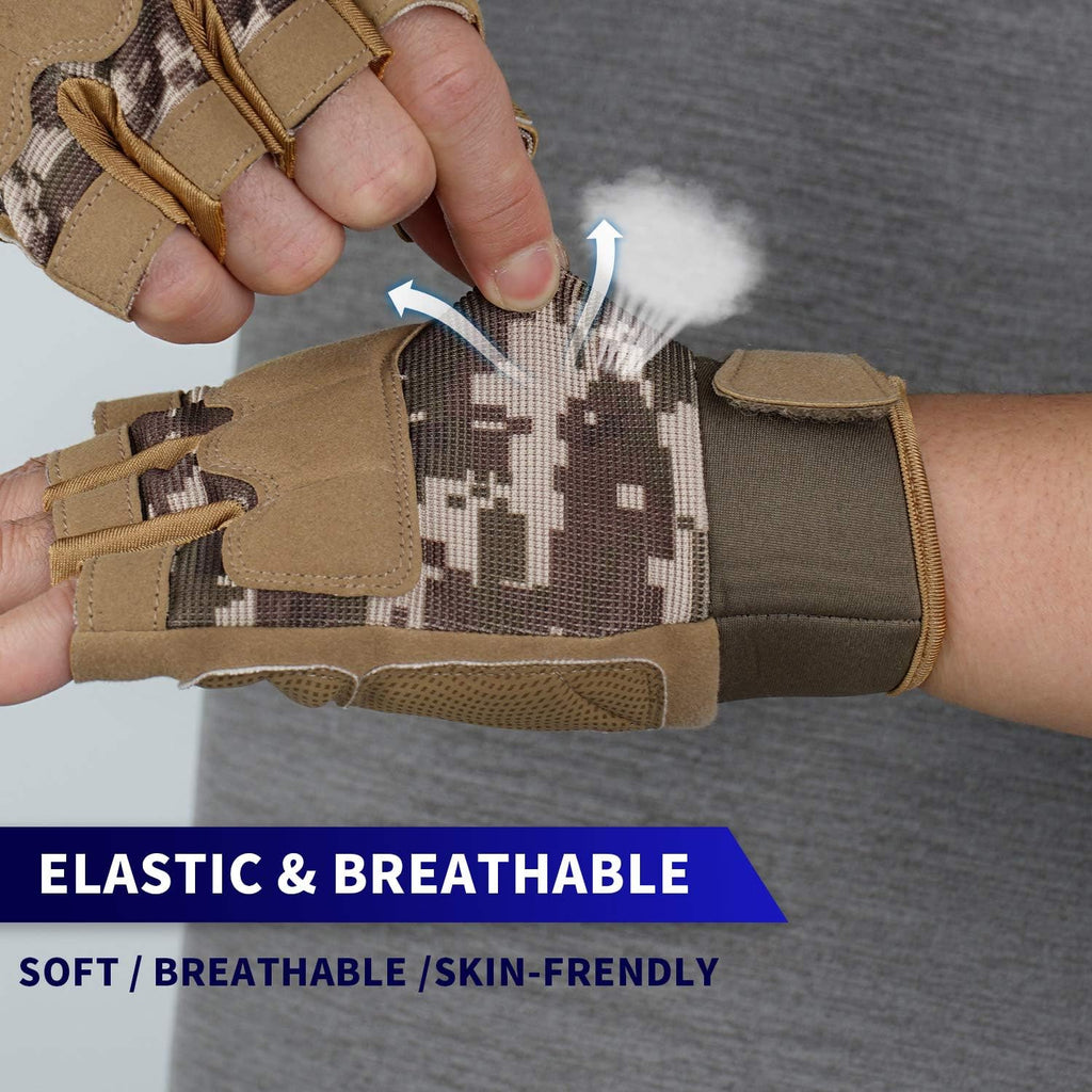 FIORETTO Fingerless Gloves for Men, Breathable Grip Palm Gloves for Motorcycle Riding, Driving, Cycling, Exercise, Workout, Climbing, Hiking and Outdoor Activities M210603