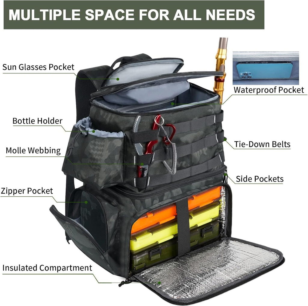 MATEIN Fishing Backpack, Tackle Storage Bag with Rod Holders & Cooler