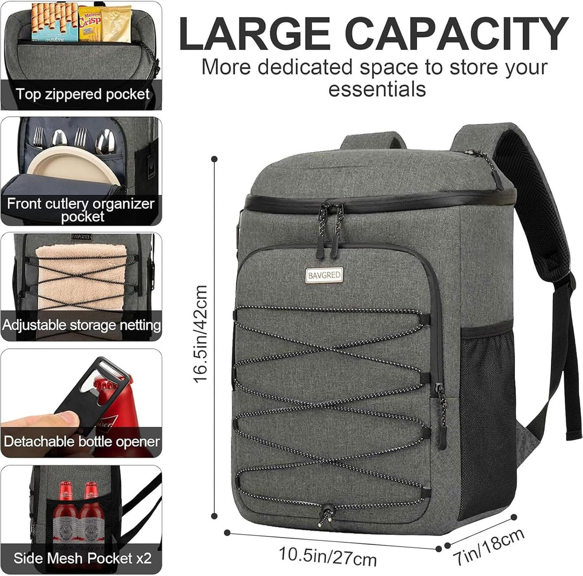 Cooler Backpack Insulated Leak Proof 30 Cans for Men Women,Waterproof Soft Cooler Bag，Lightweight Ice Chest Lunch Backpack for Beach Camping Picnic Travel Worksite Fishing