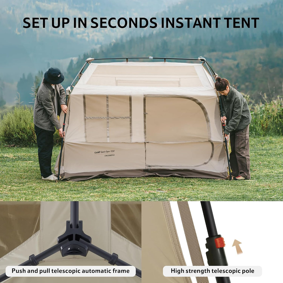 Naturehike Village Instant Tent, 4 Person 8 Person Camping Tent with Full Rainfly, Waterproof Large Cabin Tents for Car Camping