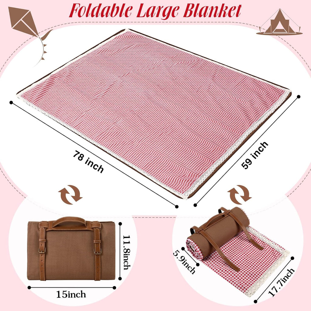 VitalCozy Gingham Picnic Blankets 59x78 in Outdoor Waterproof, Red White