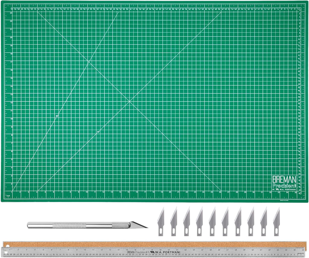 WA Portman Self-Healing Cutting Mat, Crafting Knife, 36'' Metal Ruler Set
